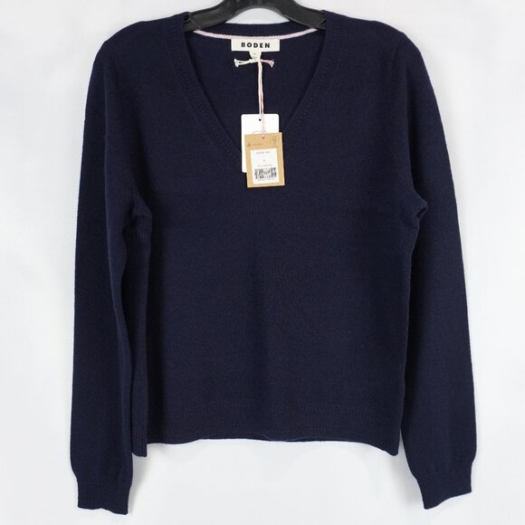 Boden Eva Cashmere V-Neck Jumper Sweater In Navy Women's Size Medium NWT - Picture 1 of 9